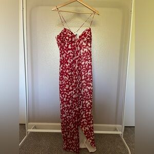 Vintage 90s heavy beaded 100% silk floral midi formal dress